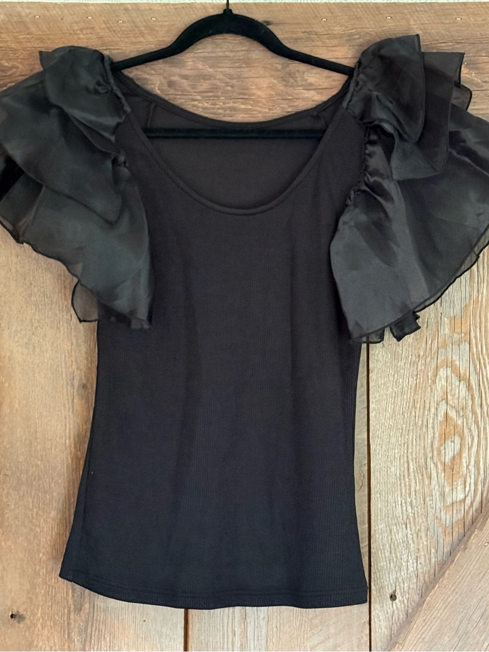 Women’s Black Ruffle Sleeve Top